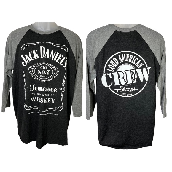 Jack Daniels Other - Jack Daniel’s Gray Raglan Soft Comfort T-Shirt Loud American Crew Sturgis Large